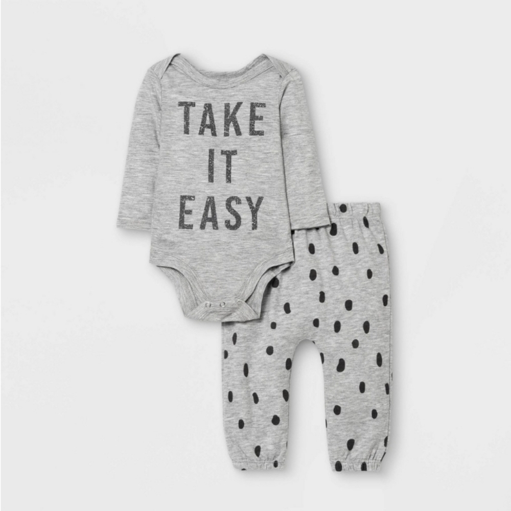 Unisex Mini Baby 2pc 'Take It Easy' Top & Bottom Set - Size 0-3 Months
